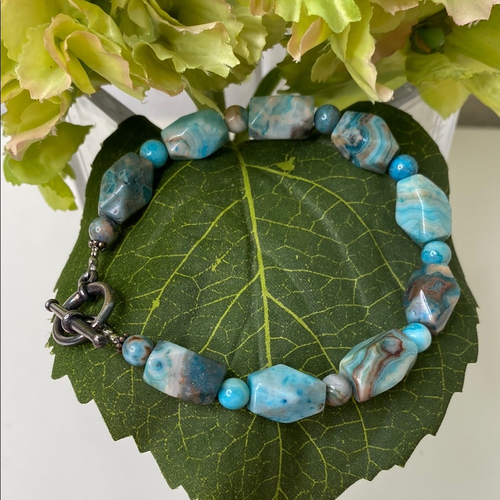 Blue and Brown‎ Agate Beaded Bracelet
